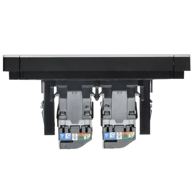 Розетка компьютерная RJ45 + RJ45, механизм с боковыми заглушками, cat. 5e, металл, белая, FP233M