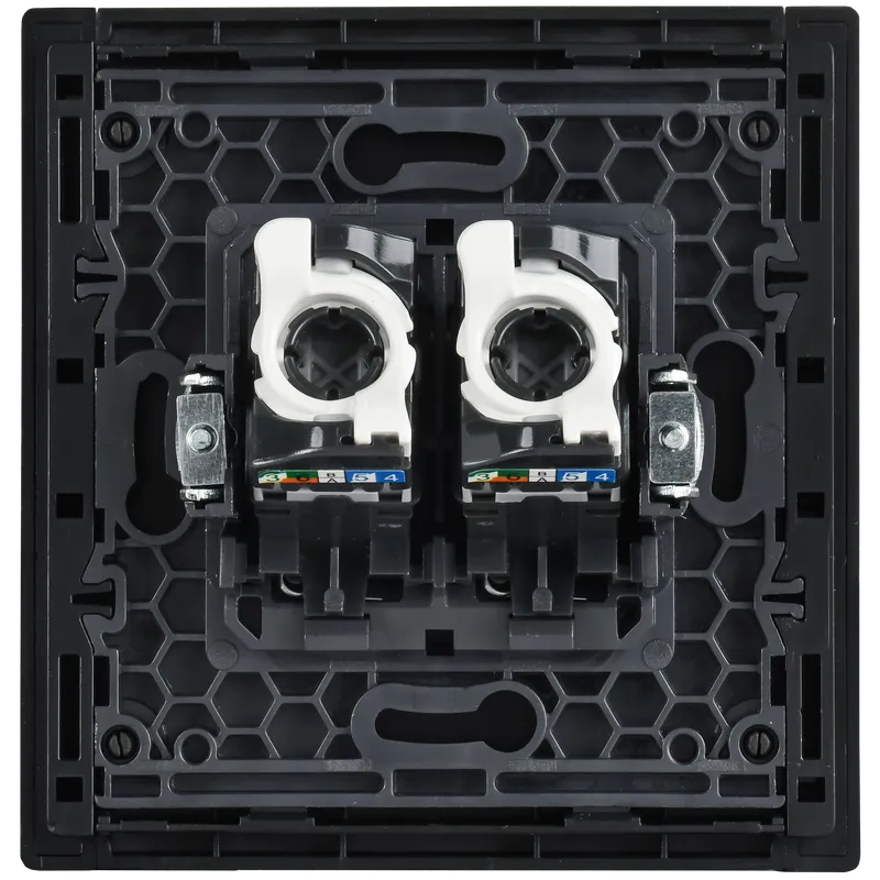 Розетка компьютерная RJ45 + RJ45, механизм с боковыми заглушками, cat. 5e, металл, белая, FP233M