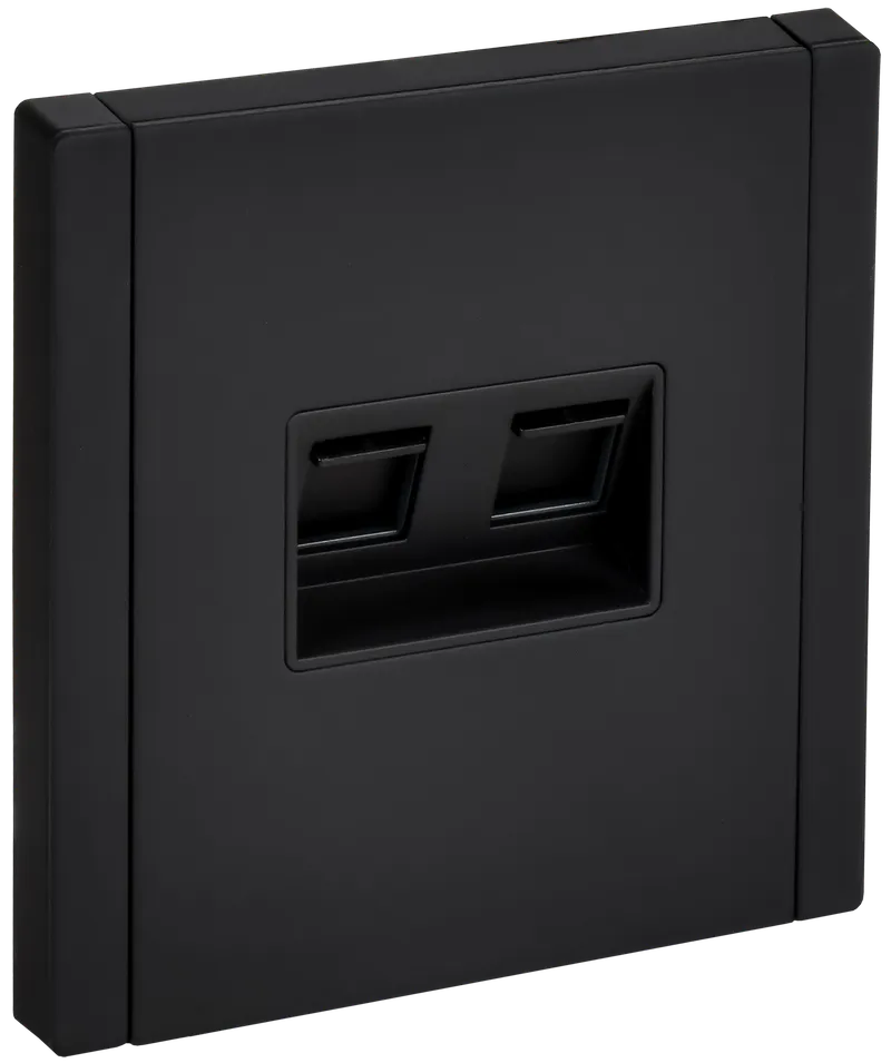 Розетка компьютерная RJ45 + RJ45, механизм с боковыми заглушками, cat. 6, металл, чёрная, FP134M