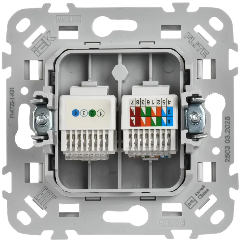 Розетка комбинированная, механизм, белая: RJ11 + RJ45, cat. 5e, РКТ5е/3-2-0-ФлБ
