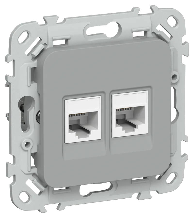 Розетка комбинированная, механизм, серая: RJ11 + RJ45, cat. 5e, РКТ5е/3-2-0-ФлС
