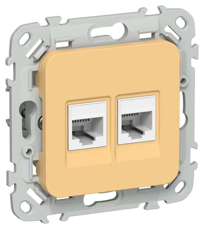 Розетка комбинированная, механизм, золотарник: RJ11 + RJ45, cat. 5e, РКТ5е/3-2-0-ФлЗ