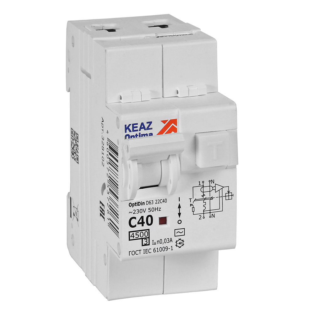 D63-22C40-AC-У3 (2P, C40, 30mA, 4,5кА) D63-22C40-AC-У3 (2P, C40, 30mA, 4,5кА)
